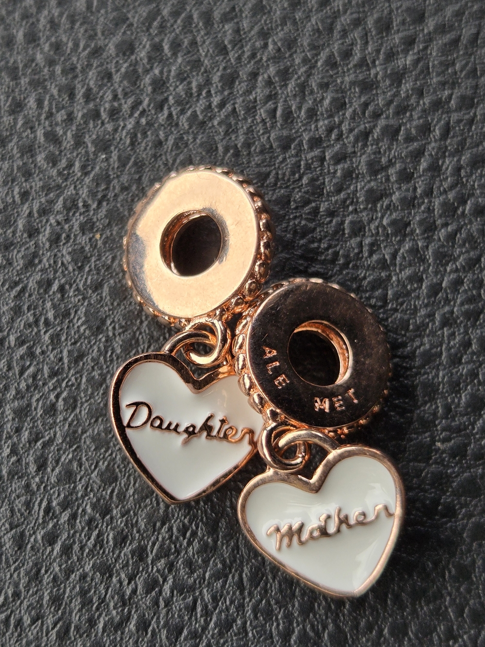 Pandora Rose Gold Mother Daughter White Enamel Heart Dangle Charm Set